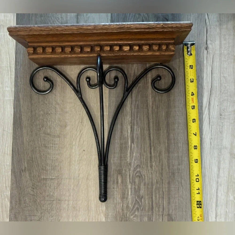Wood and Wrought Iron Handmade Wall Shelf Bracket in Brown and Black
